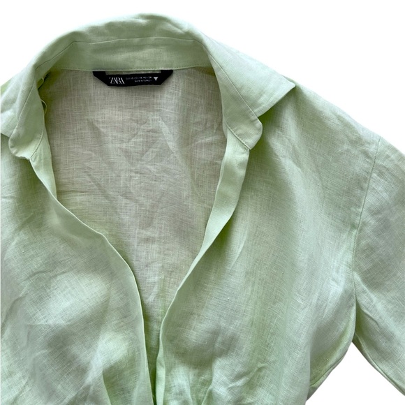 Zara Linen Wrap Shirt- Lime green Size XS - Picture 6 of 9